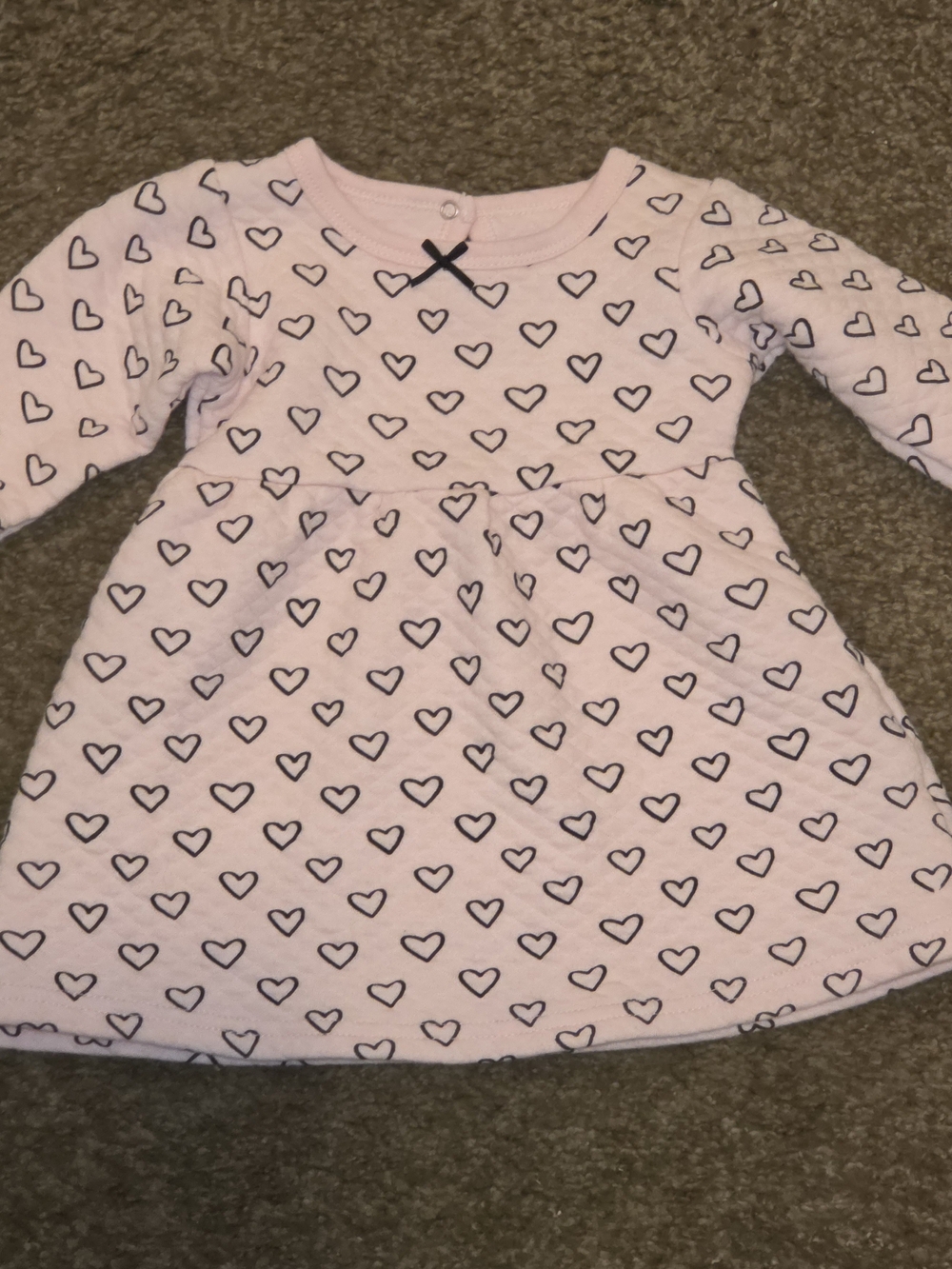 Hudson Baby Pink Long-Sleeve Dress with Navy Heart Print